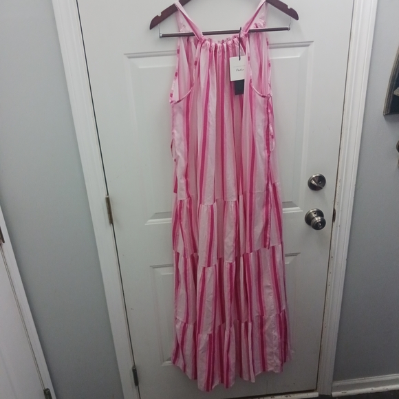 Chic Pink and White Striped Maxi Dress - Picture 3 of 11